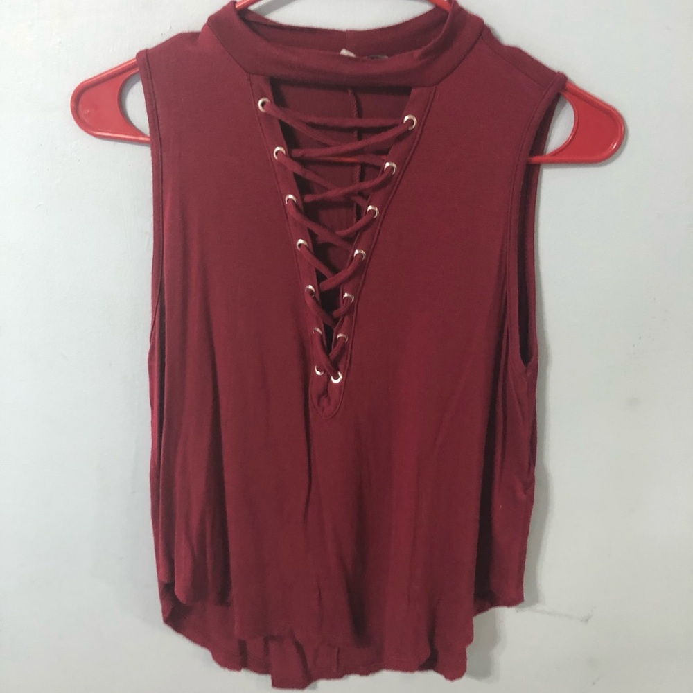 Charlotte Russe burgundy tank crop top lace up